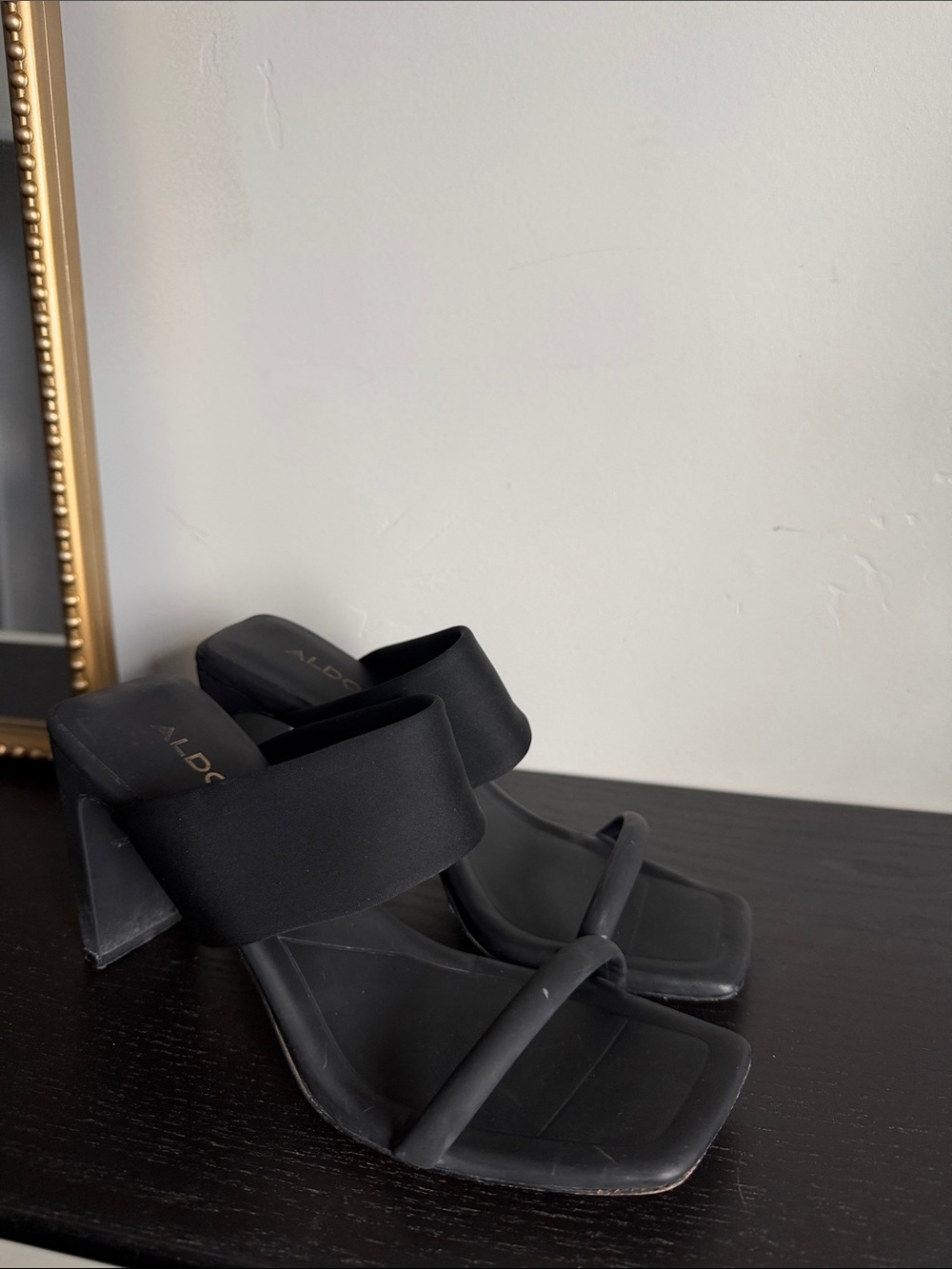 ALDO Black Square-Toe Double-Strap Block Heels